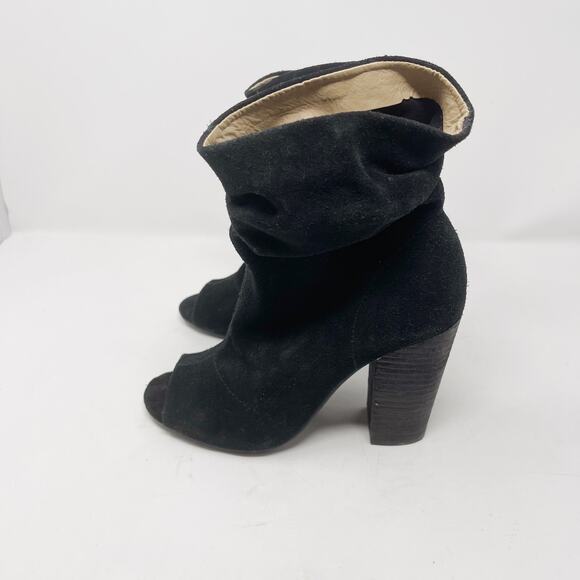 Nine West 6 Black Kaceyx5 Suede Leather Peep Toe Ruched Booties Block Heel - Picture 5 of 14